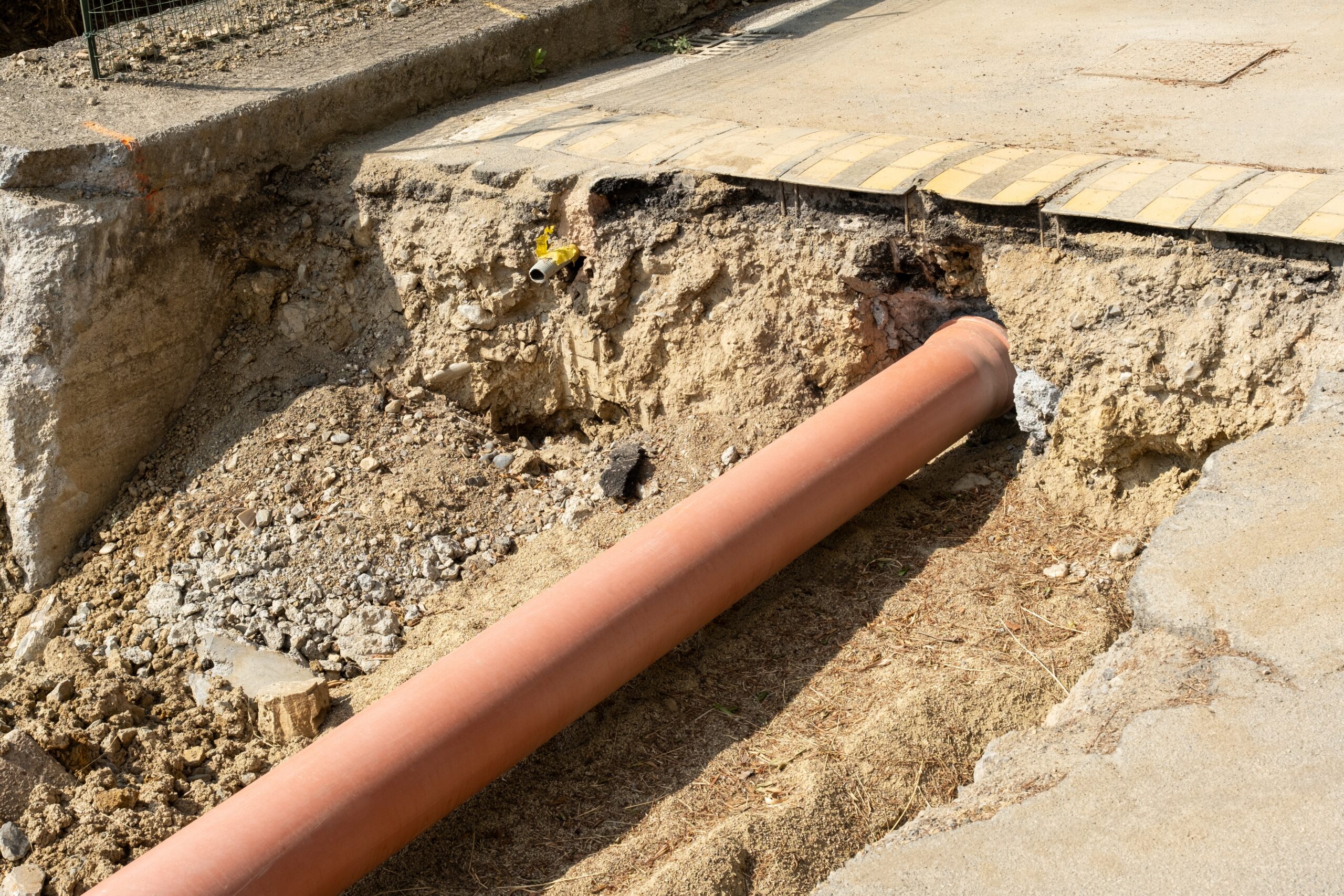 New, Installed, Pipework, System., Sewer, Line, Developed, And, Mounted, On